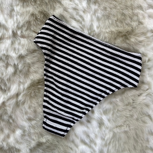 Aerie Crinkle Stripe High Cut Cheeky Bikini Bottom - Picture 7 of 8